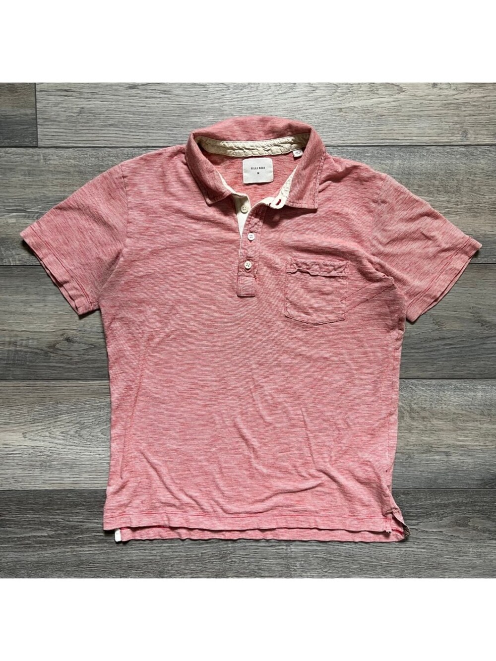 Billy Reid Men M Pensacola Polo Pocket Shirt Heather Pink Salmon Short Sleeve